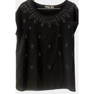 Women's Jaclyn Smith Collection Pullover Blouse, Black with Embellishments, (M)